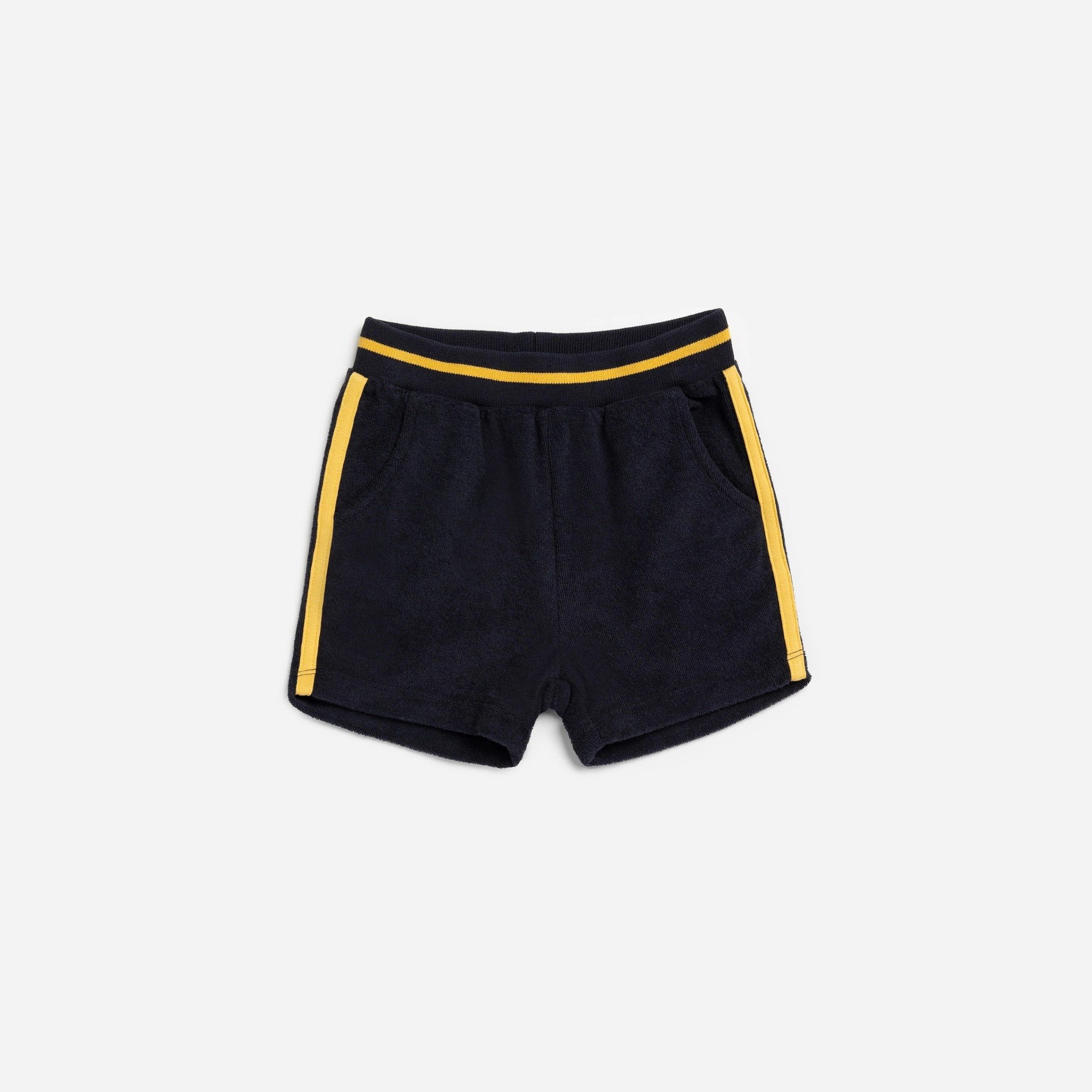 Miles the Label Miles Navy Terry Cloth Shorts with Yellow Striping