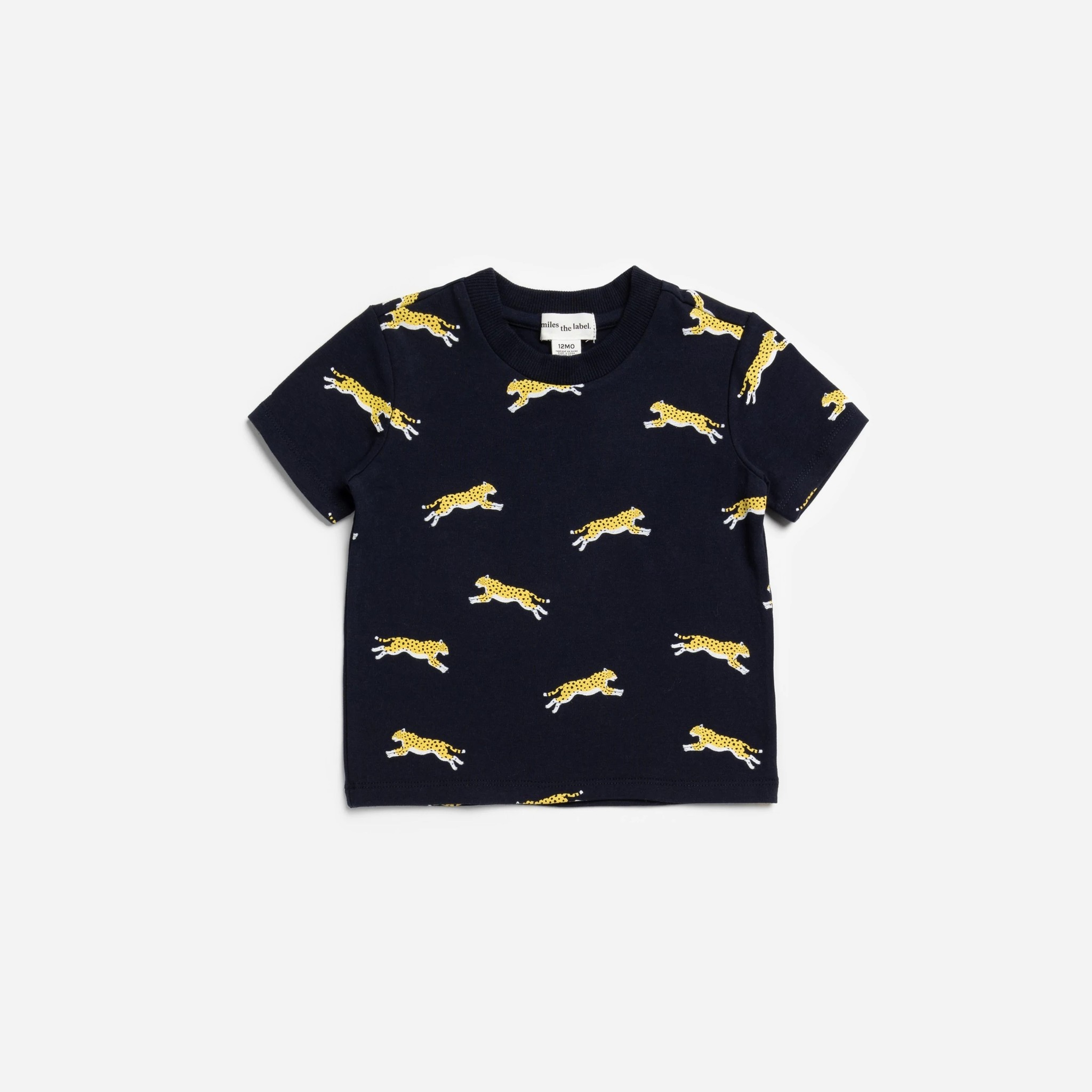 Miles the Label Miles Wild Cats Print on Navy Baby T-Shirt