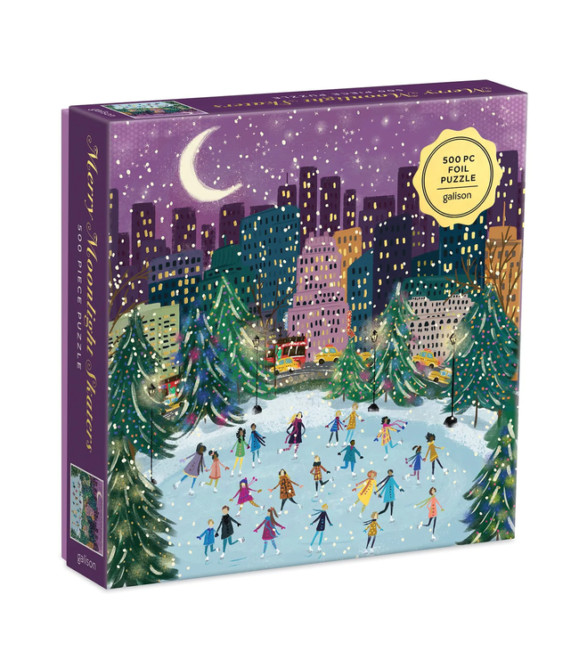 Galison Merry Moonlight Skaters Foil Puzzle 500pc