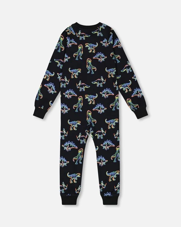 Deux par Deux PJ Romper Black Neon Dino Pebble Kids Store
