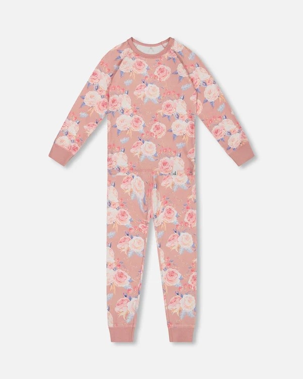 Deux par Deux PJ Set Old Pink Roses Pebble Kids Store