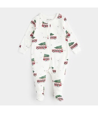 Petit Lem Footed Sleeper Festive Cars Print