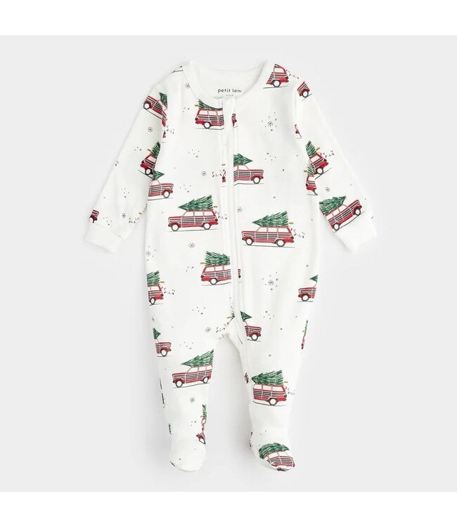 Petit Lem Footed Sleeper Festive Cars Print