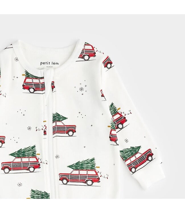 Petit Lem Footed Sleeper Festive Cars Print