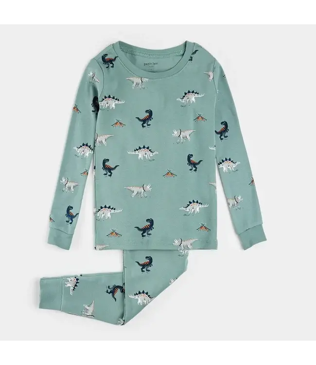 Petit Lem Petit Lem PJ Set Dinosaurs on Turquoise