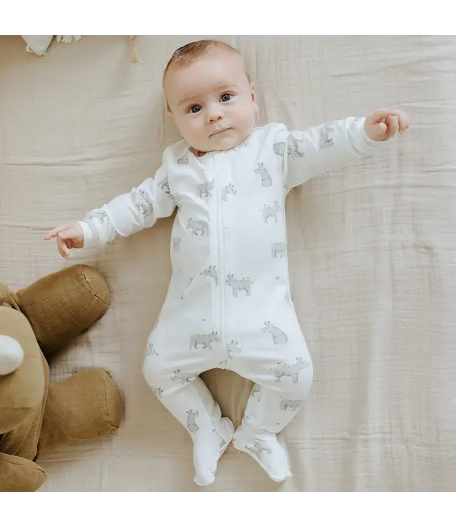 Petit Lem Petit Lem Footed Sleeper Rhino Print on White