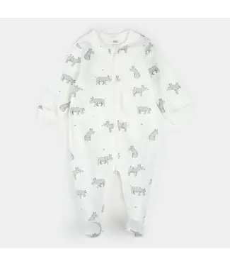 Petit Lem Petit Lem Footed Sleeper Rhino Print on White