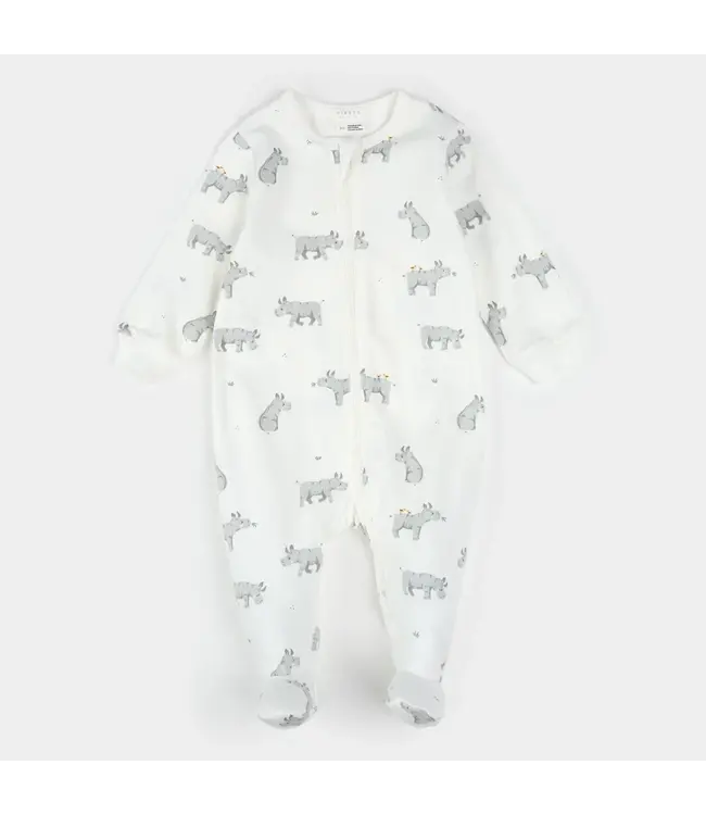 Petit Lem Petit Lem Footed Sleeper Rhino Print on White