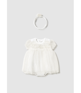 Mayoral Mayoral Tulle Onesie Dress with Headband
