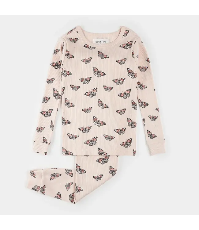 Petit Lem Ribbed PJ Set Monarch Butterfly Print