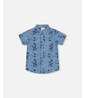 Deux par Deux Deux par Deux Printed Chambray Short Sleeve Shirt