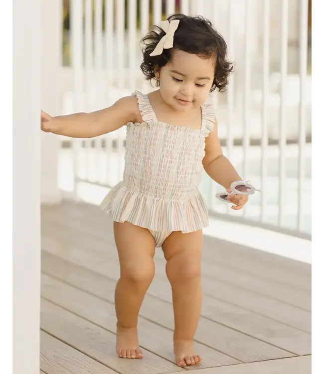 Quincy Mae Smocked One-Piece Swimsuit Multi Stripe