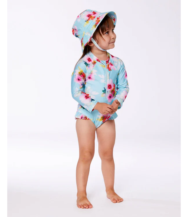 Deux par Deux Swim Suit Turquoise and Pink Flowers