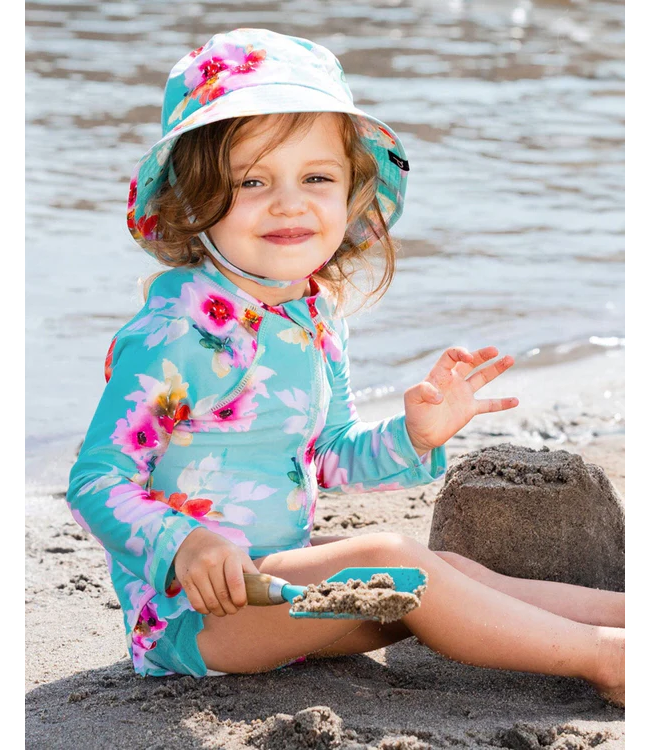 Deux par Deux Swim Suit Turquoise and Pink Flowers