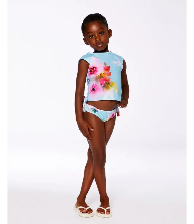 Deux par Deux Swim Set Turquoise and Pink Flowers