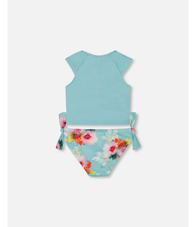 Deux par Deux Swim Set Turquoise and Pink Flowers