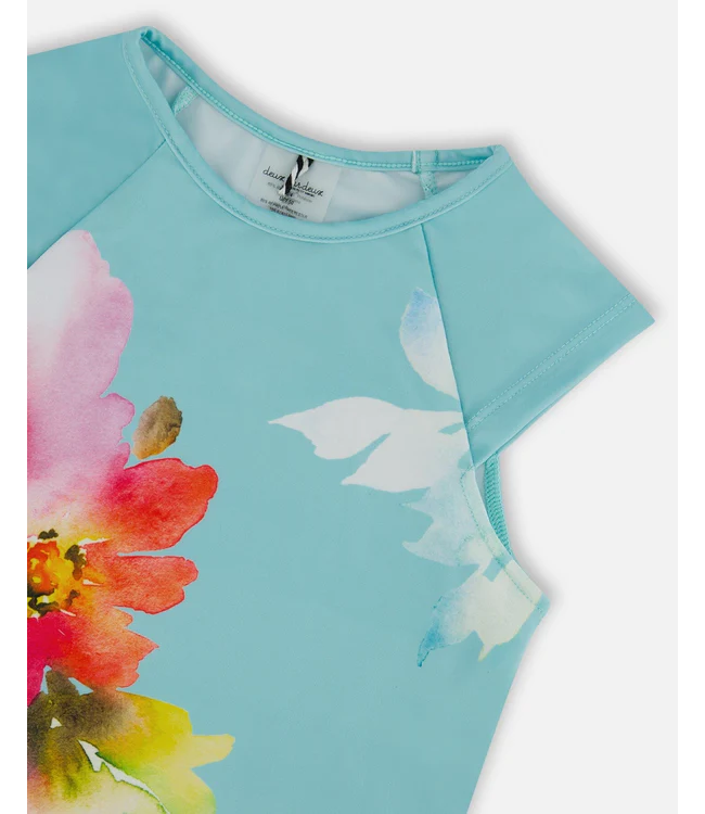 Deux par Deux Swim Set Turquoise and Pink Flowers