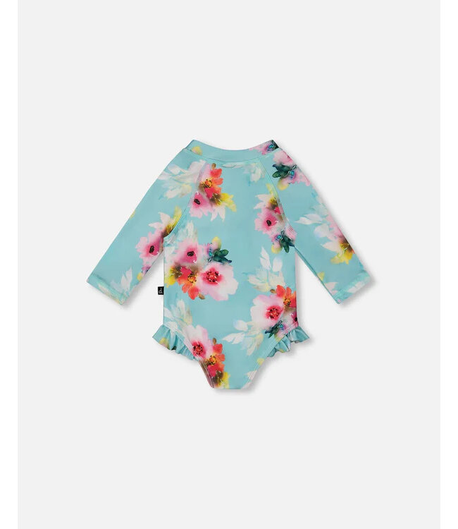 Deux par Deux Swim Suit Turquoise and Pink Flowers