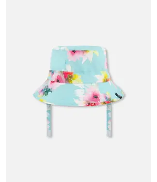 Deux par Deux Deux par Deux Sun Hat Turquoise and Pink Flowers