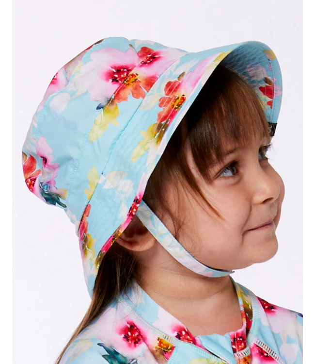 Deux par Deux Sun Hat Turquoise and Pink Flowers