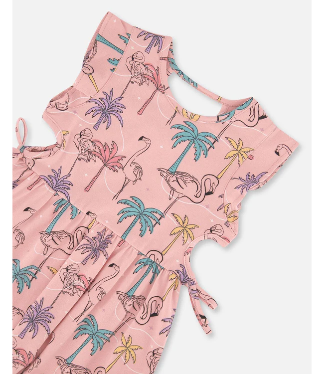 Deux par Deux Jersey Dress Flamingo Print