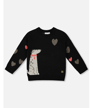 Deux par Deux Knit Sweater Black With Dalmatian And Hearts