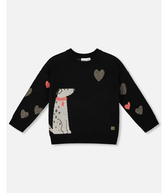 Deux par Deux Knit Sweater Black With Dalmatian And Hearts