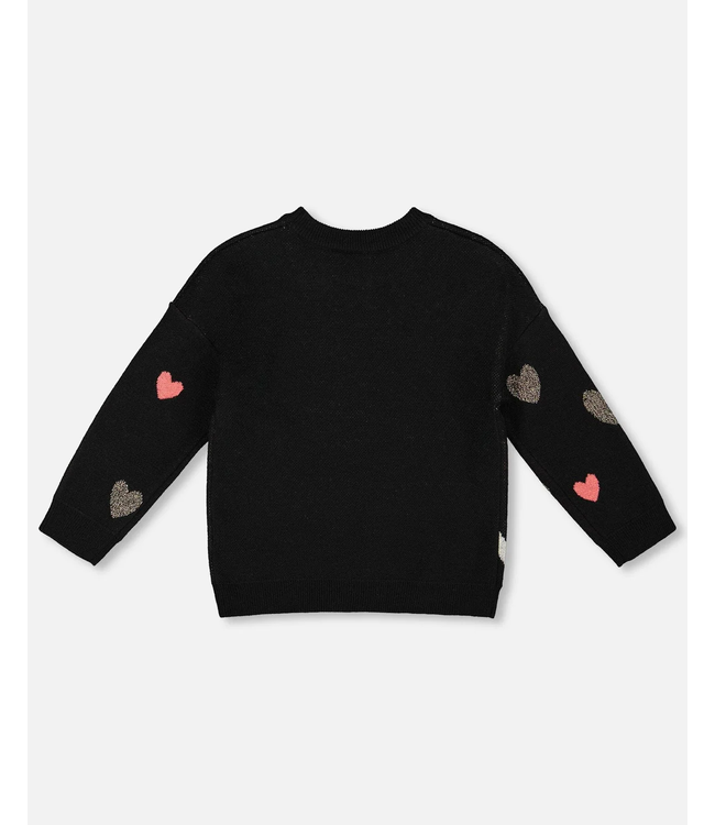 Deux par Deux Knit Sweater Black With Dalmatian And Hearts