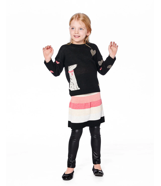 Deux par Deux Knit Sweater Black With Dalmatian And Hearts