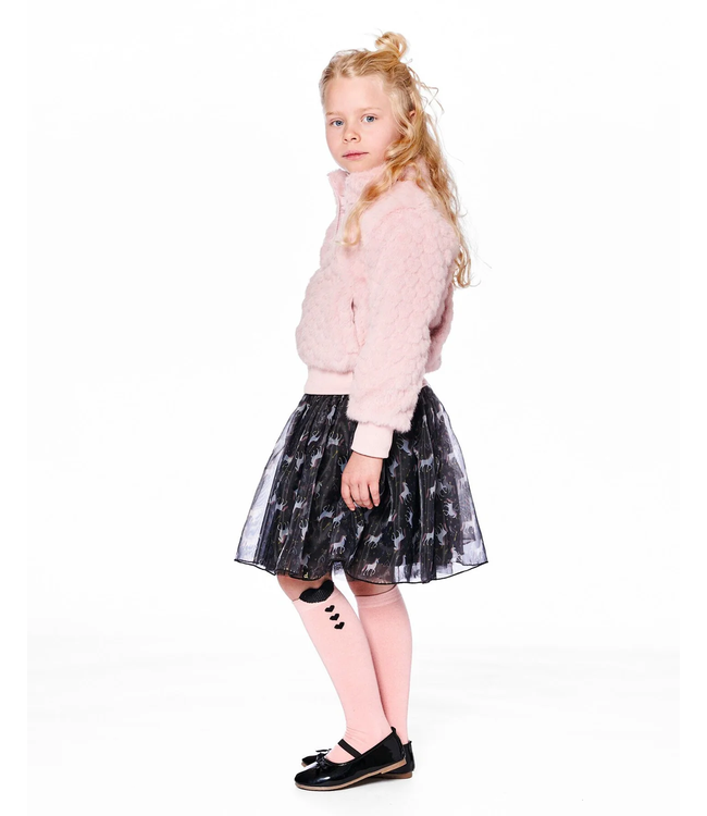 Deux par Deux Organza And Mesh Skirt Black With Unicorn Print