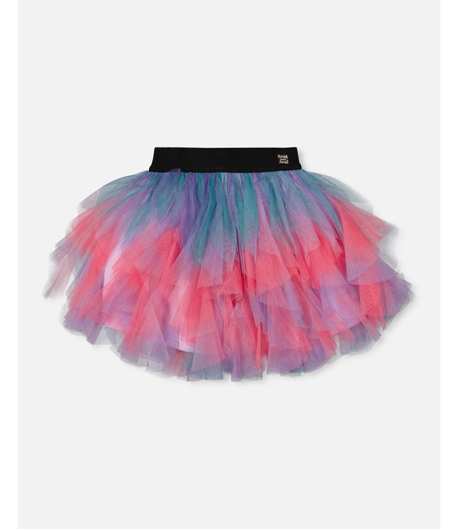 Deux par Deux Multi Layer Mesh Skirt Multicolor with Glitter