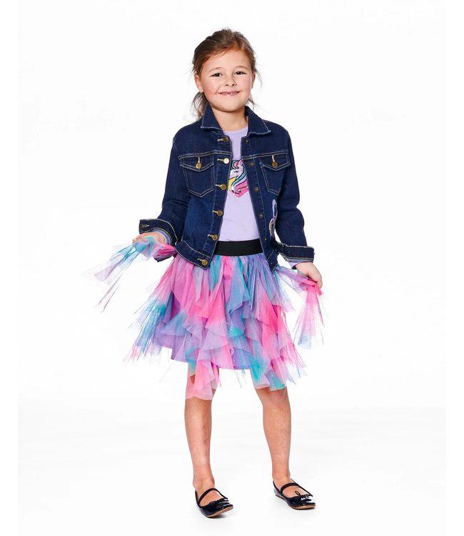 Deux par Deux Multi Layer Mesh Skirt Multicolor with Glitter