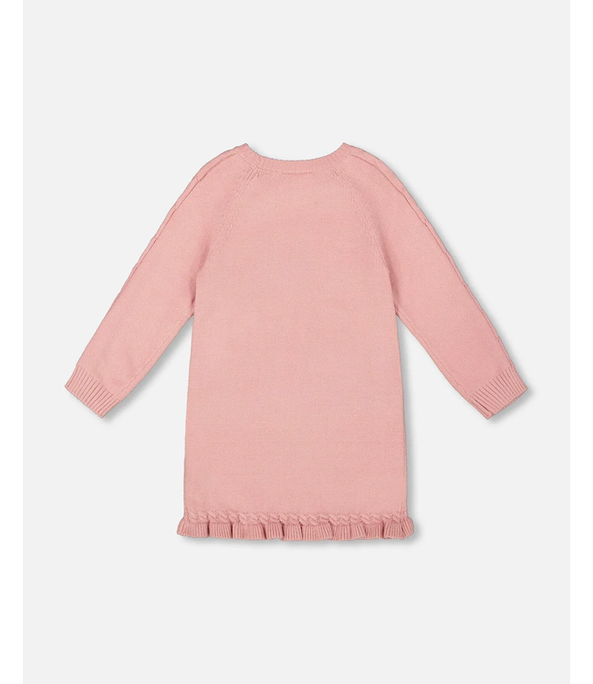 Deux par Deux Knitted Dress Dusty Pink With Unicorn Intarsia