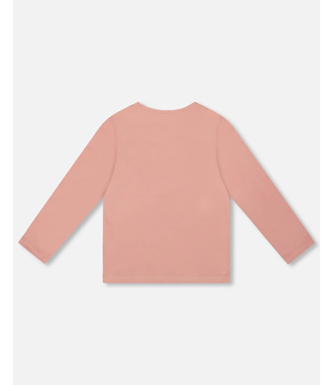 Deux par Deux Organic Cotton Long Sleeve T-Shirt Dusty Pink With Sequin Unicorn
