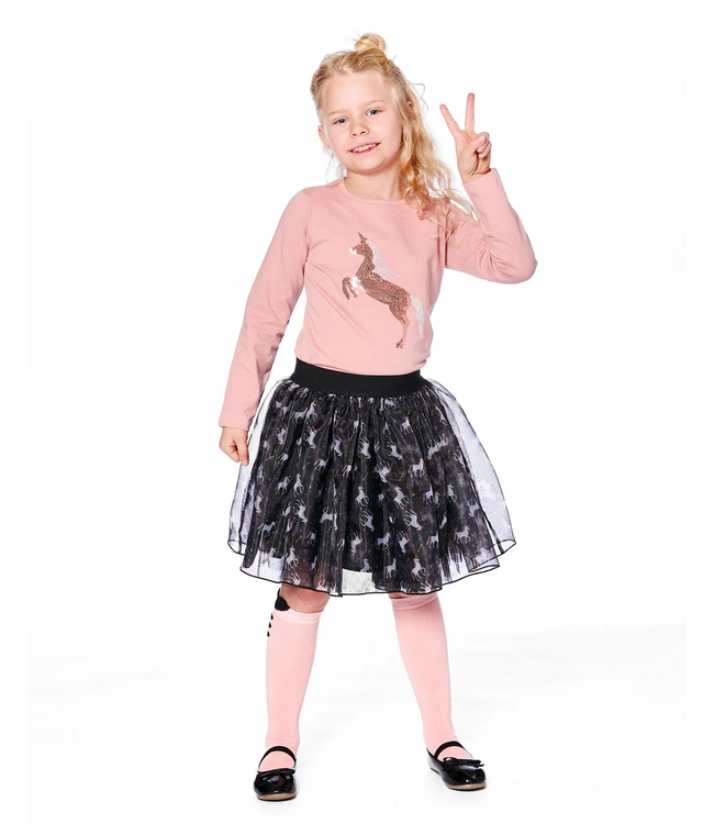 Deux par Deux Organic Cotton Long Sleeve T-Shirt Dusty Pink With Sequin Unicorn