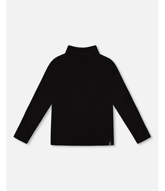 Deux par Deux Super Soft Ribbed Mock Neck Top Black