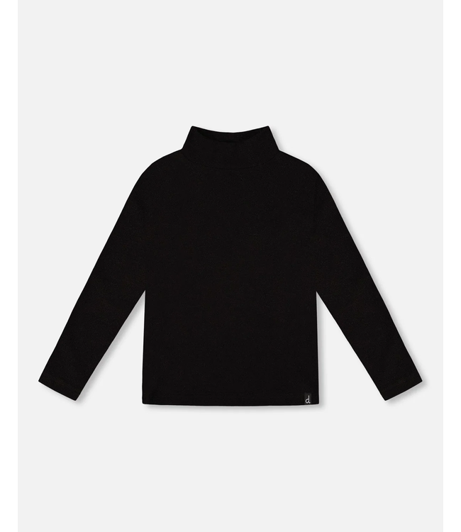 Deux par Deux Super Soft Ribbed Mock Neck Top Black