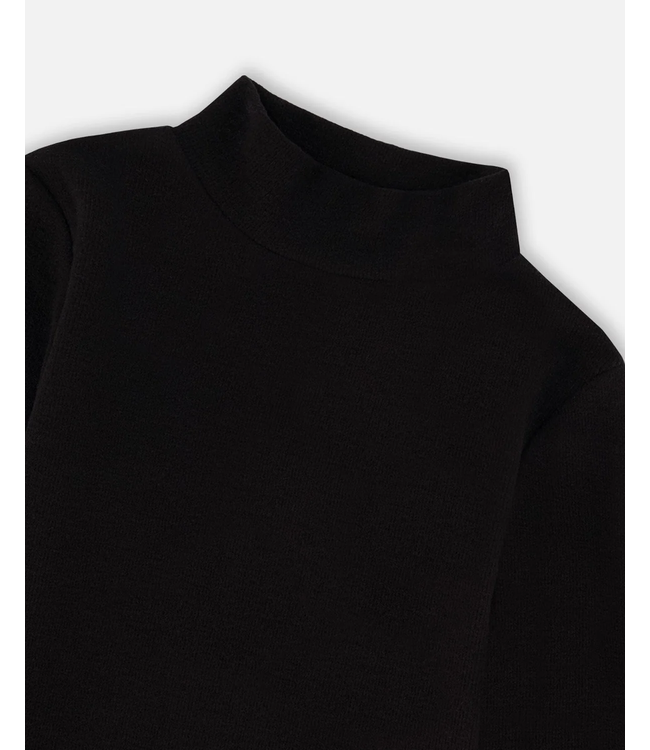 Deux par Deux Super Soft Ribbed Mock Neck Top Black
