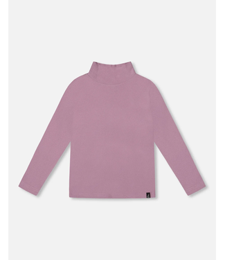 Deux par Deux Super Soft Ribbed Mock Neck Top Purple Grey