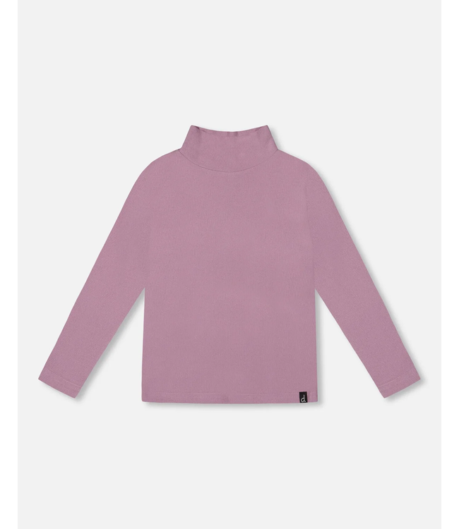 Deux par Deux Super Soft Ribbed Mock Neck Top Purple Grey