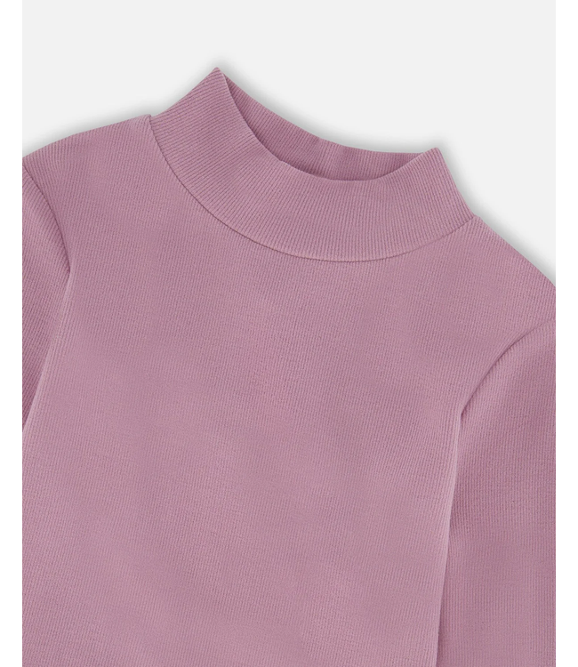 Deux par Deux Super Soft Ribbed Mock Neck Top Purple Grey