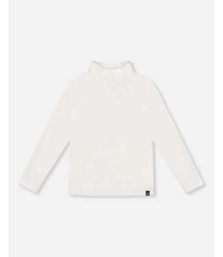 Deux par Deux Super Soft Ribbed Mock Neck Top White