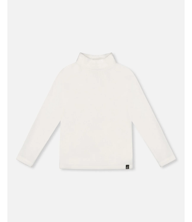 Deux par Deux Super Soft Ribbed Mock Neck Top White