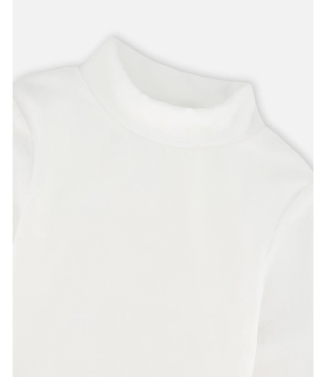 Deux par Deux Super Soft Ribbed Mock Neck Top White