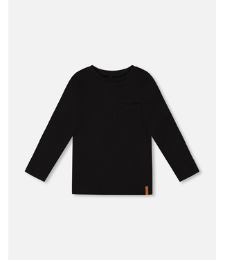 Deux par Deux Organic Cotton Jersey Pocket T-Shirt Black