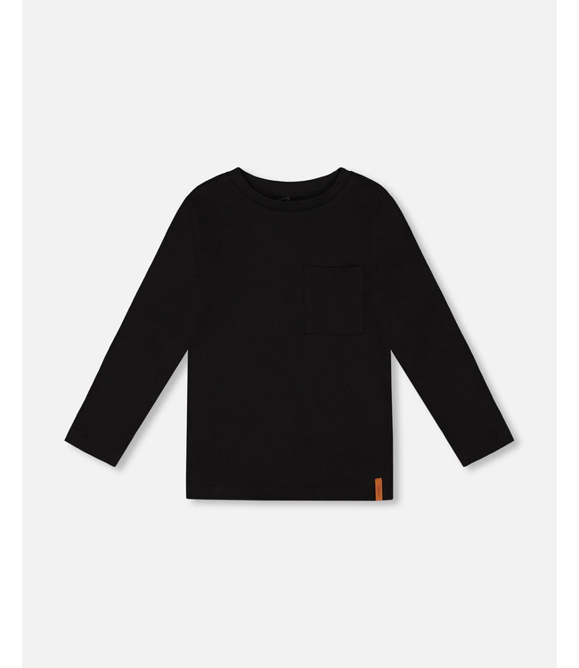 Deux par Deux Cotton Jersey Pocket T-Shirt Black