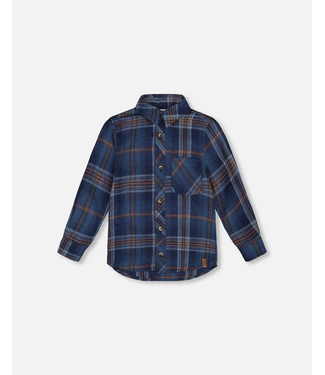 Deux par Deux Long Sleeve Flannel Shirt Blue And Brown Plaid