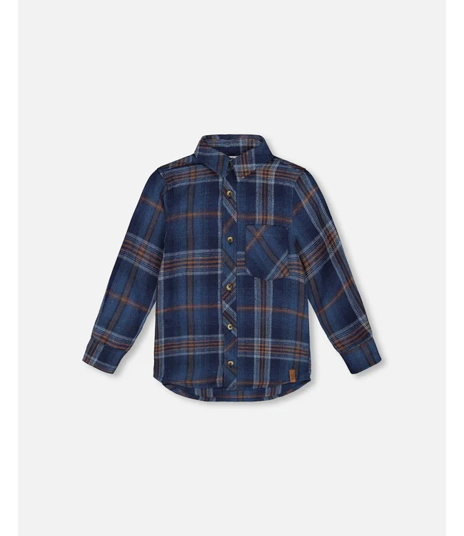 Deux par Deux Long Sleeve Flannel Shirt Blue And Brown Plaid