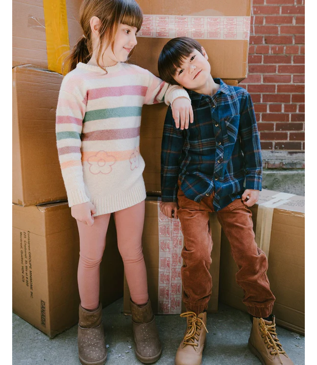 Deux par Deux Long Sleeve Flannel Shirt Blue And Brown Plaid