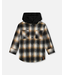 Deux par Deux Hooded Polar Fleece Overshirt With Hood Black And Brown Plaid